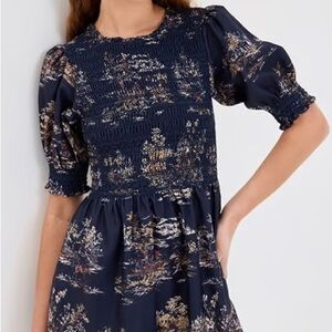 Hill House Navy Floral Smocked Puff-Sleeve Dress